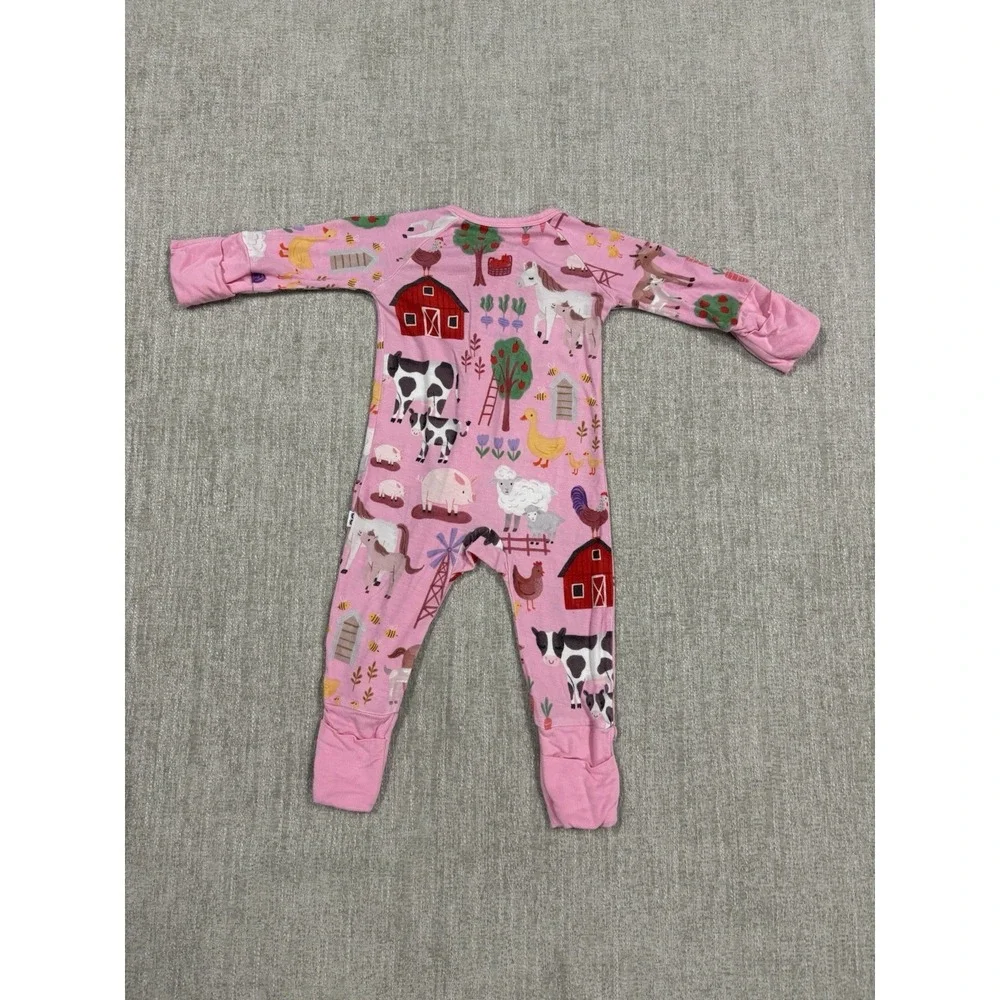 Little Sleepies Pink Farm Family Zippy Bamboo Pajama Size Newborn NB Animals